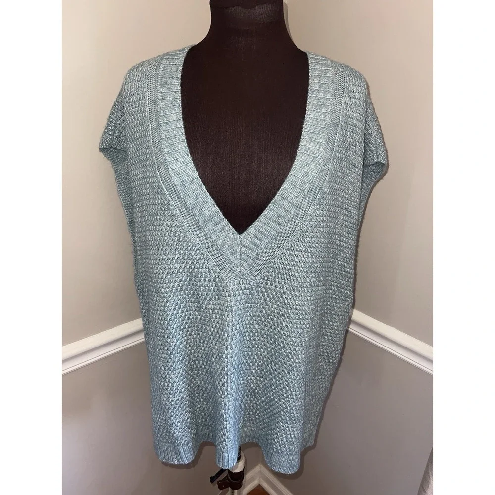 J. Jill Blue Women's XL V-Neck Sleeveless Knit Sweater‎ Vest Cottagecore Coastal