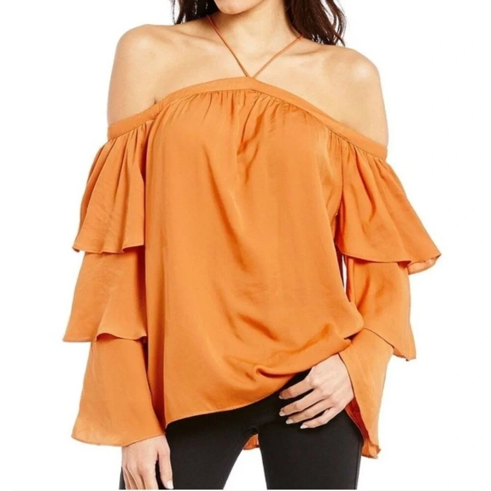 Gianni Bini Tiered Bell Sleeve Top Women XS Merigold Boho Festival‎ Hippie