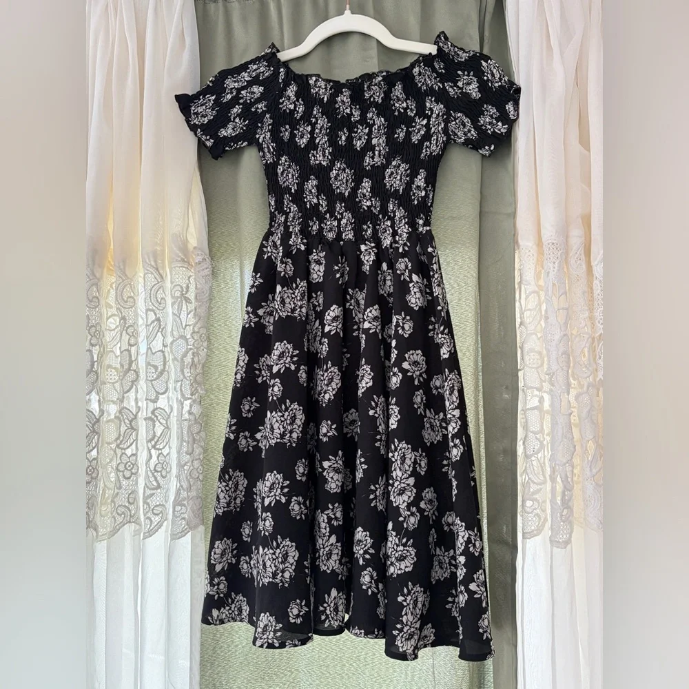 Tweens Smocked Midi Long Sun Dress Peasant Party Flowy‎ Vacation Size S Lined