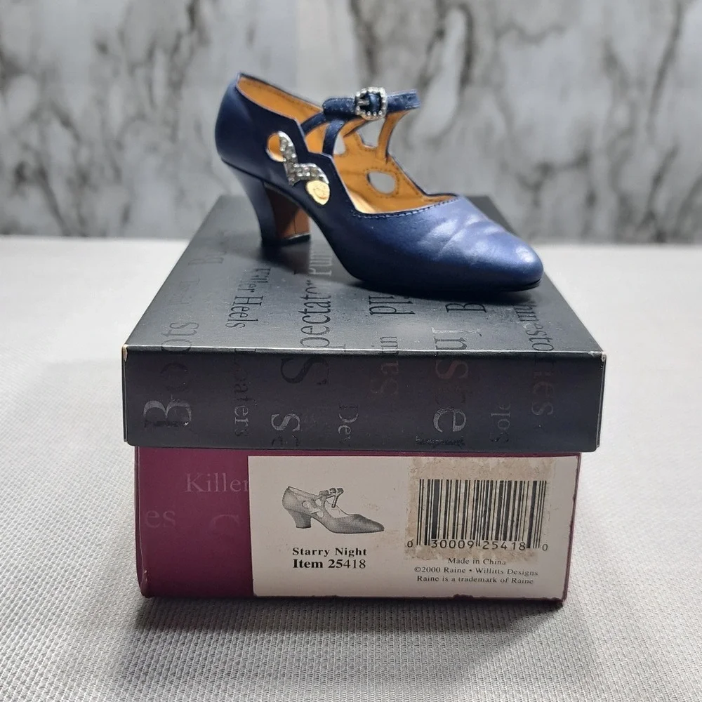 Just the Right Shoe By Raine Starry Night Mini‎ Ceramic Blue Shoes Figurine