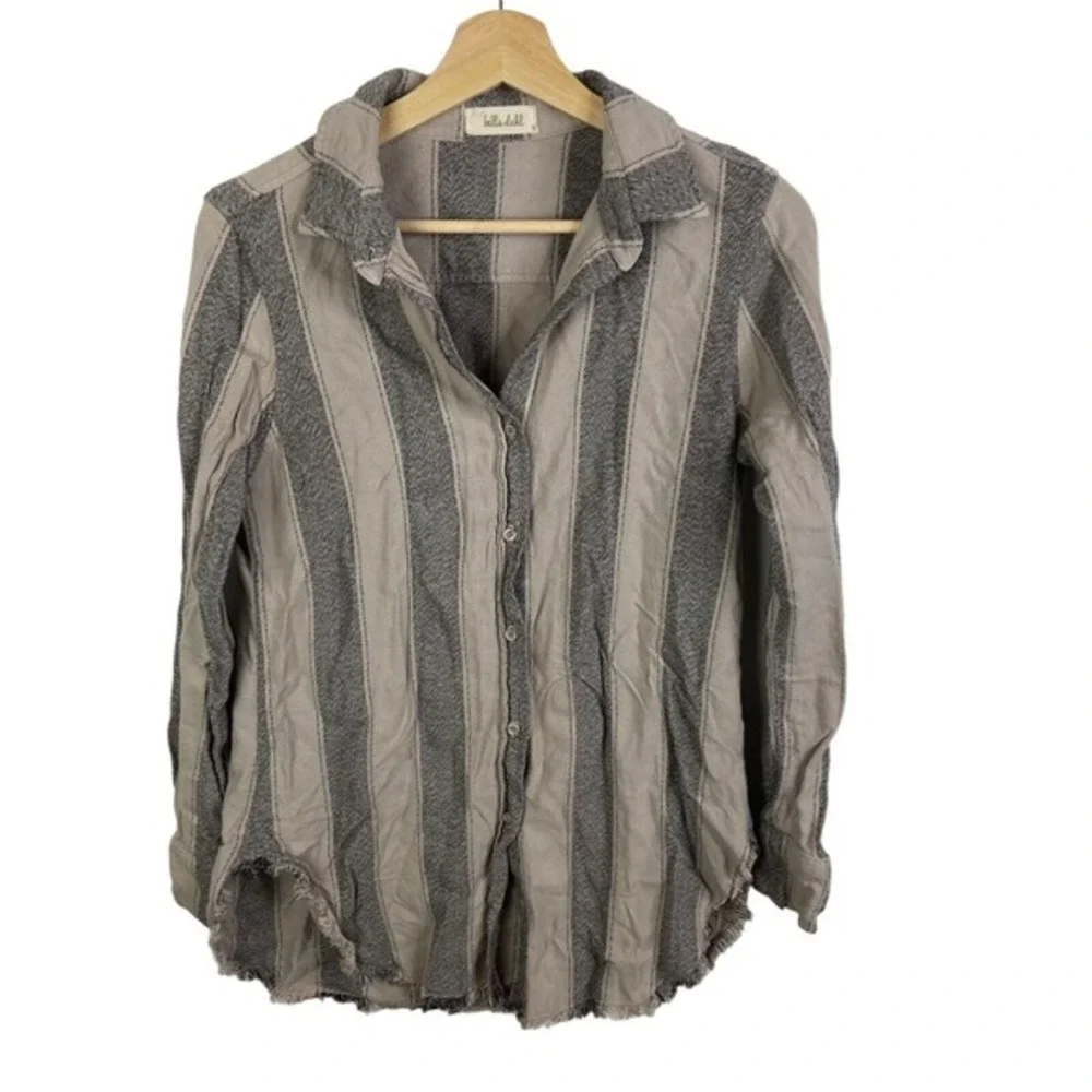Bella Dahl Blouse Womens Sz Small Frayed Hem Flanel‎ Striped Button Down Shirt