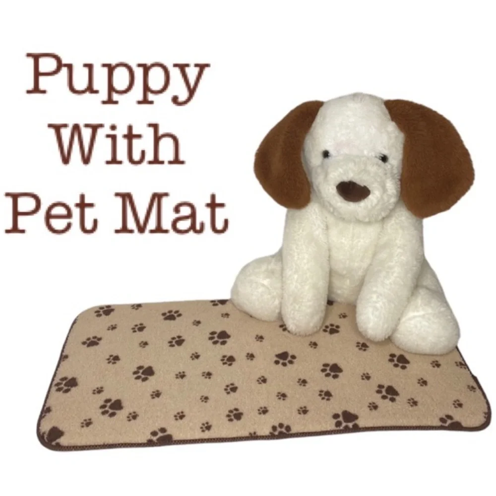 Animal Adventures White Plush Puppy Dog With Brown Ears & Pet Mat
