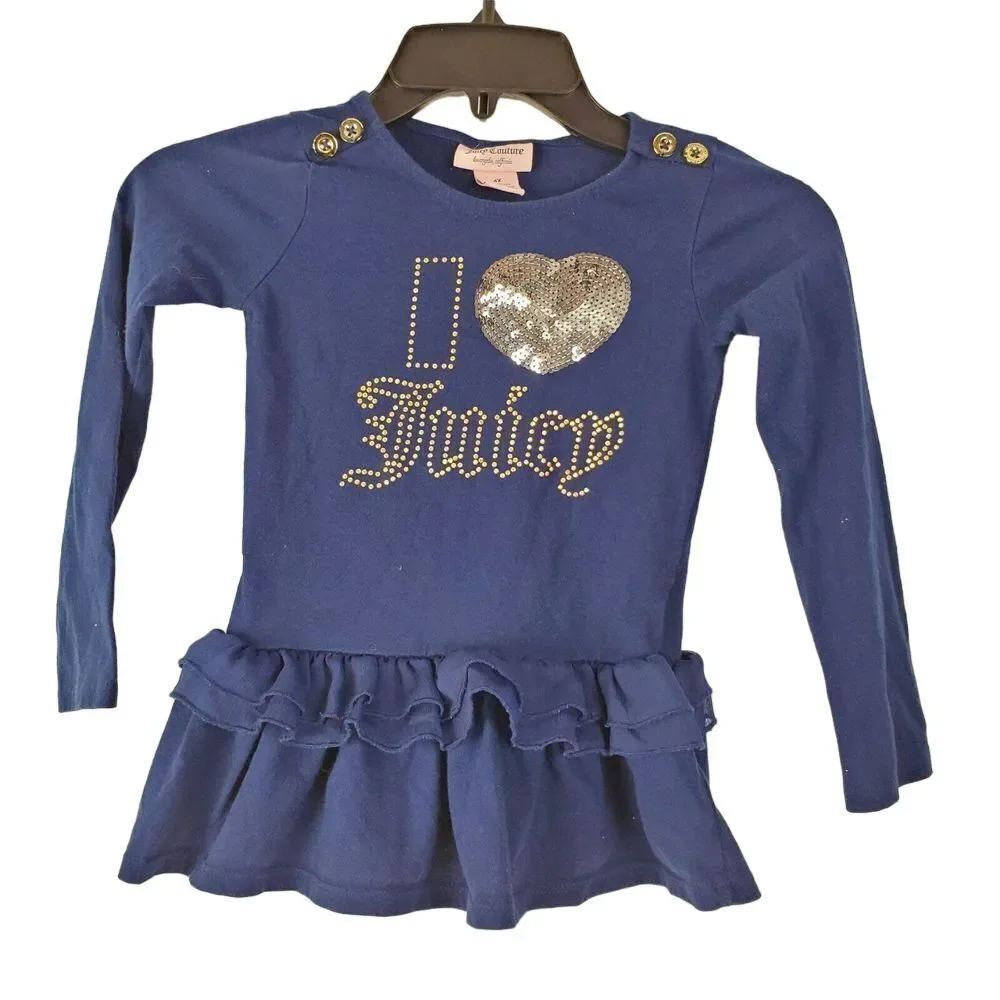 Juicy Couture Girls I Heart Juicy Sequin Ruffle Long Sleeve Shirt Size‎ 6X