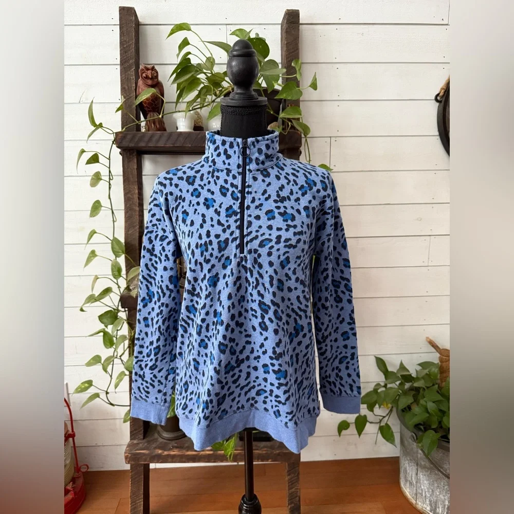 Talbots Blue Patterned Zip-Up Sweater