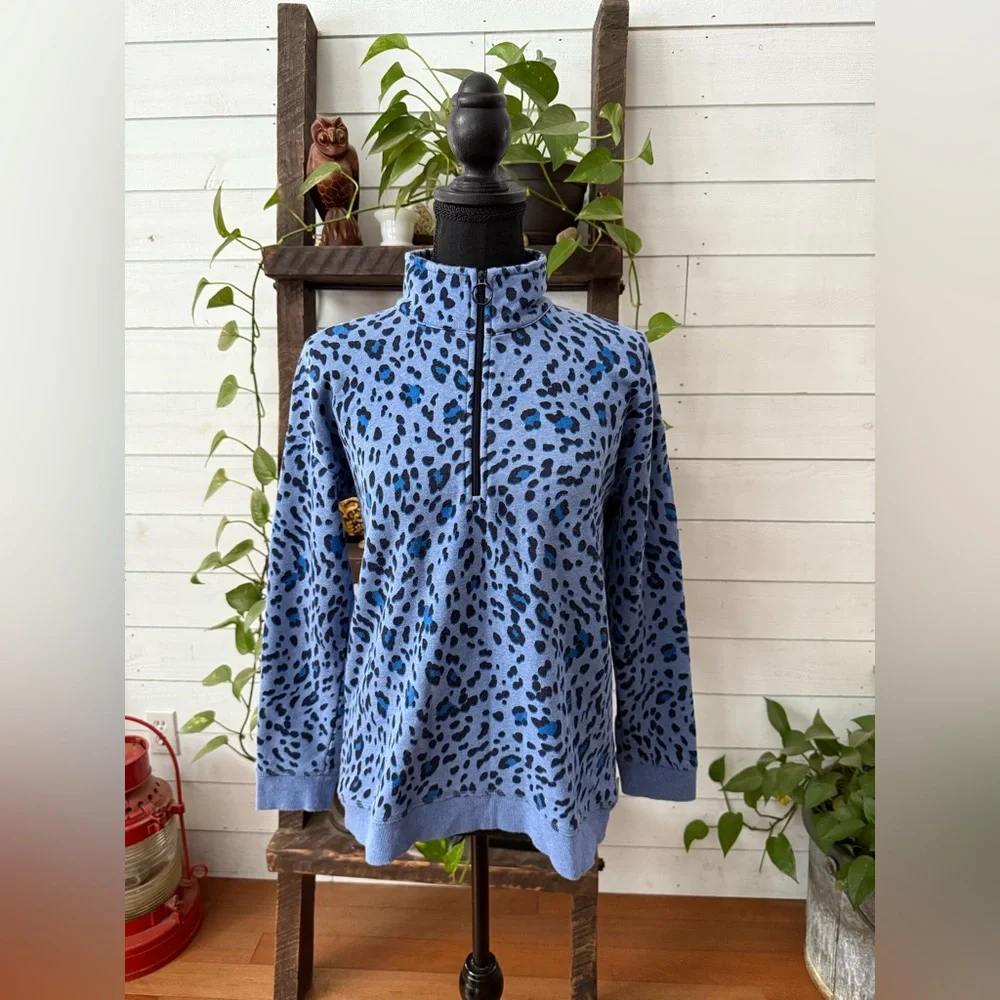 Talbots Blue Patterned Zip-Up Sweater