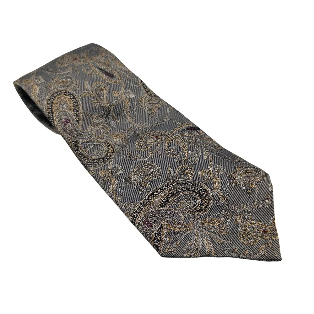Lauren Ralph Lauren Tie Mens Grey Paisley Classic Silk Hand Finished Woven