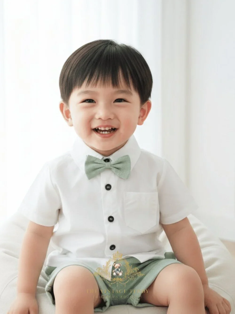 NWT Handsome Boys Oxford Button Down Shirt Shorts & Bow Tie Kids Matching Set 2T