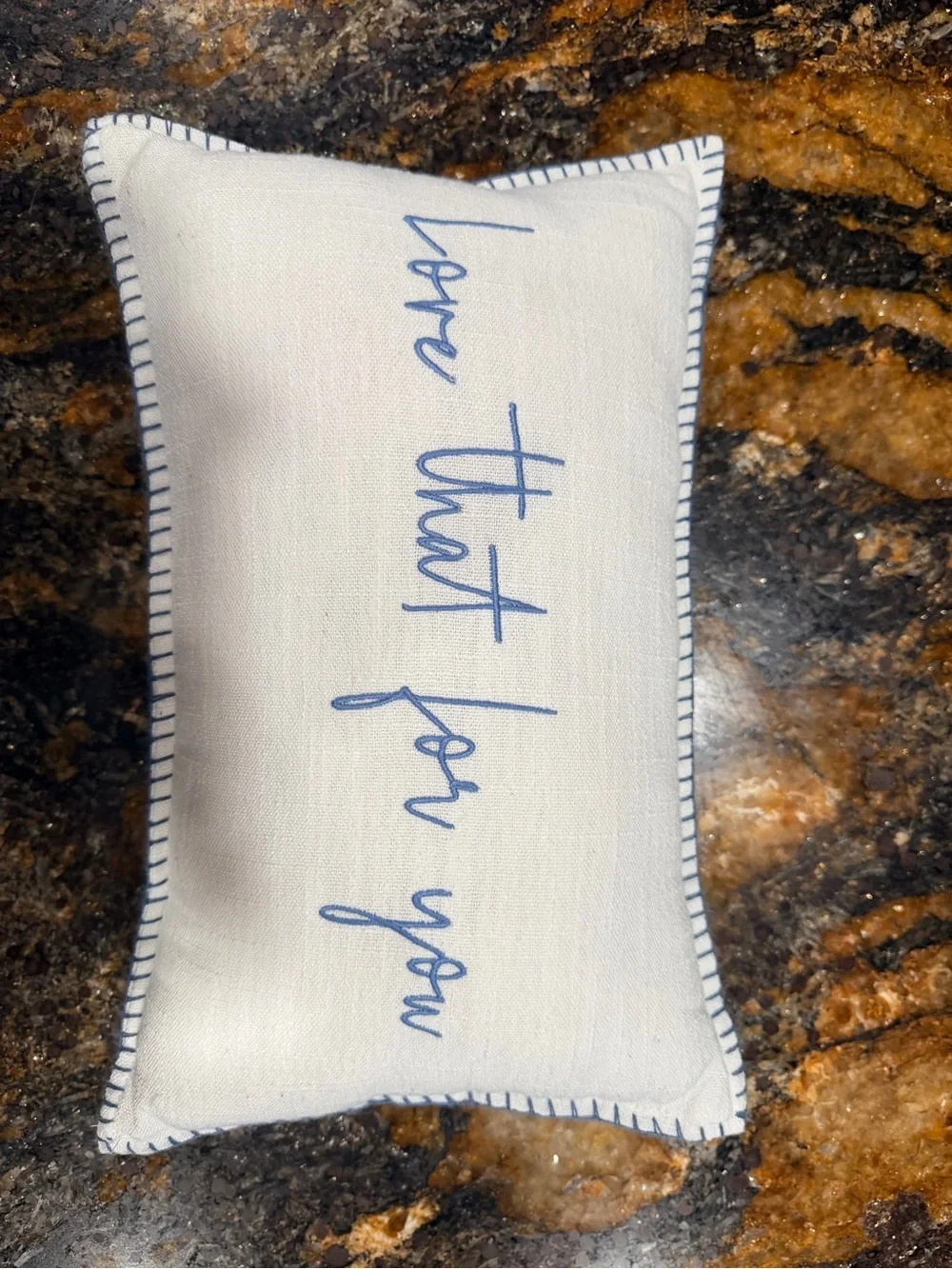 Embroidered 'Love That For You' White Decorative Pillow