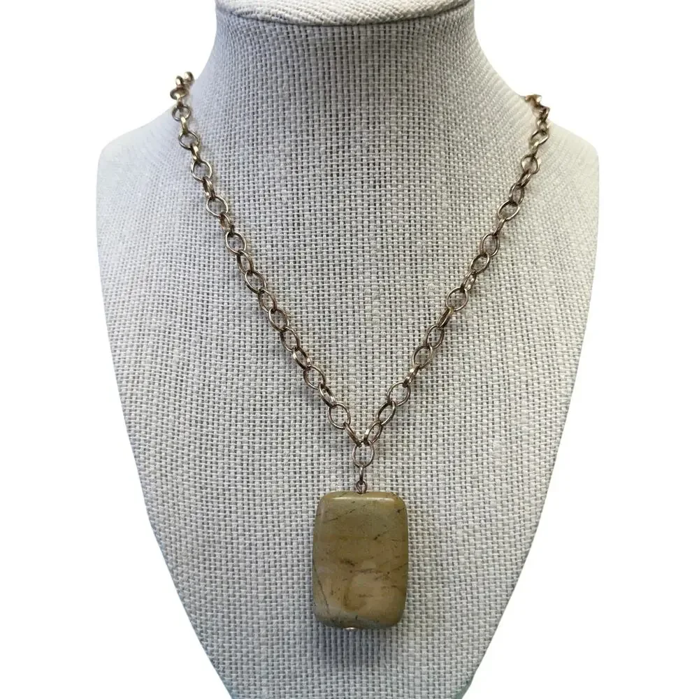New handmade yellow Jasper‎ pendant, antique copper chain lobster clasp in box