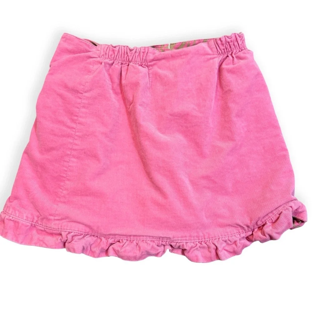 Lilly Pulitzer Reversible Girls Pink Corduroy Skirt Ruffle Hem Size 7‎