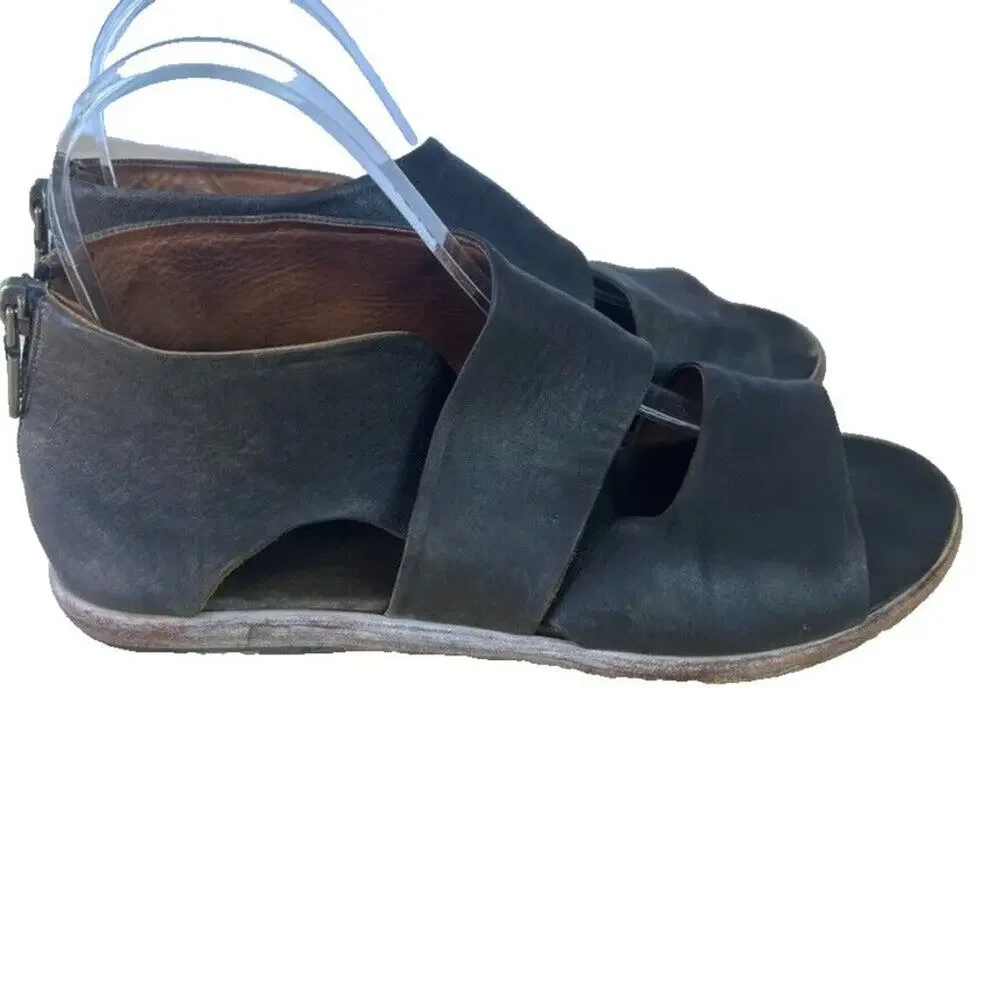 P.Monjo Sandals Women's Sandal 7.5 Brown Leather  Made in Spain Zip Summer