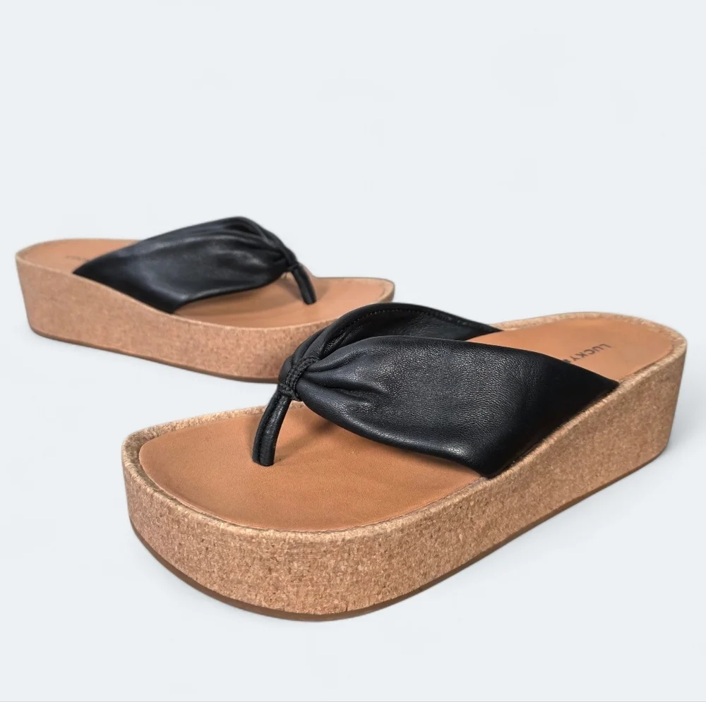 Lucky Brand Lellina Women's Sandals Size 6 Black Leather Platform