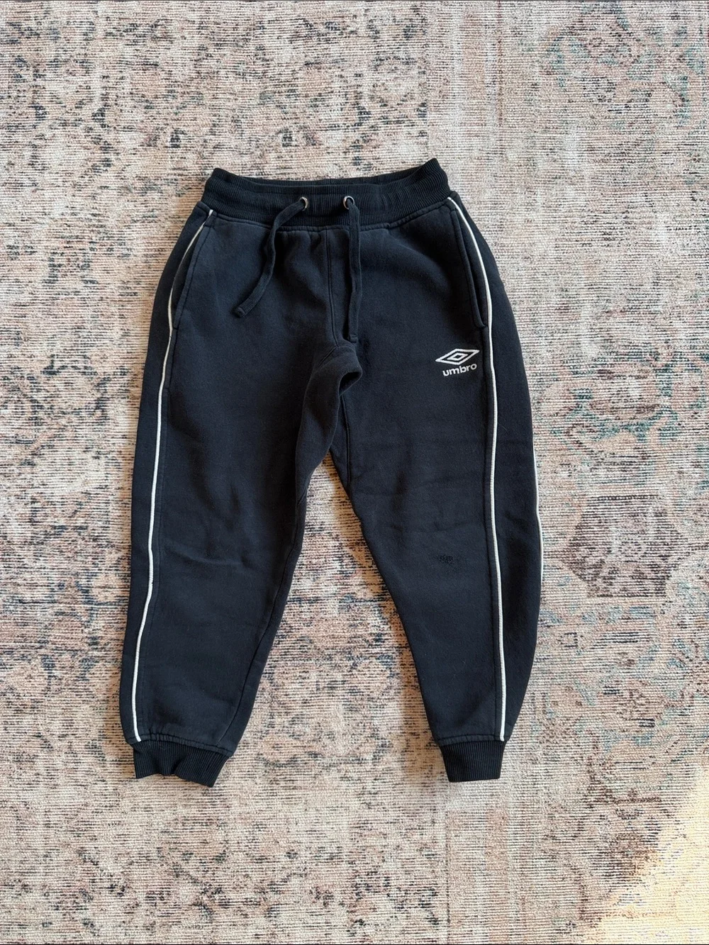 Umbro Black Kids Joggers with White Side Piping