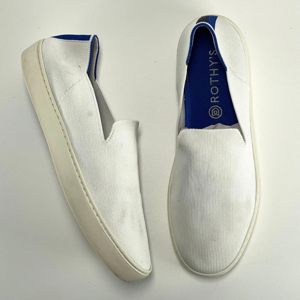 Rothy's The Original Slip-On Sneakers‎ Womens 10.5 White Knit Casuap Preppy