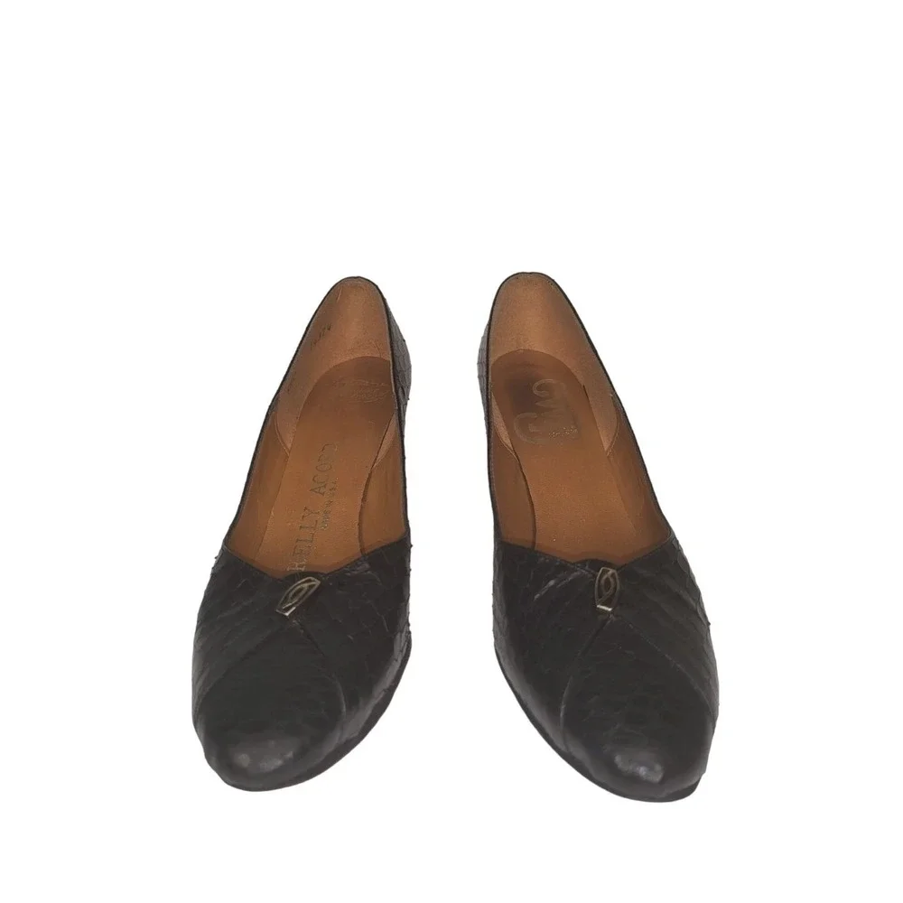 Kelly Acord Womens 6.5‎ AA Kitten Heels Lizard Leather Made In USA Brown Pumps