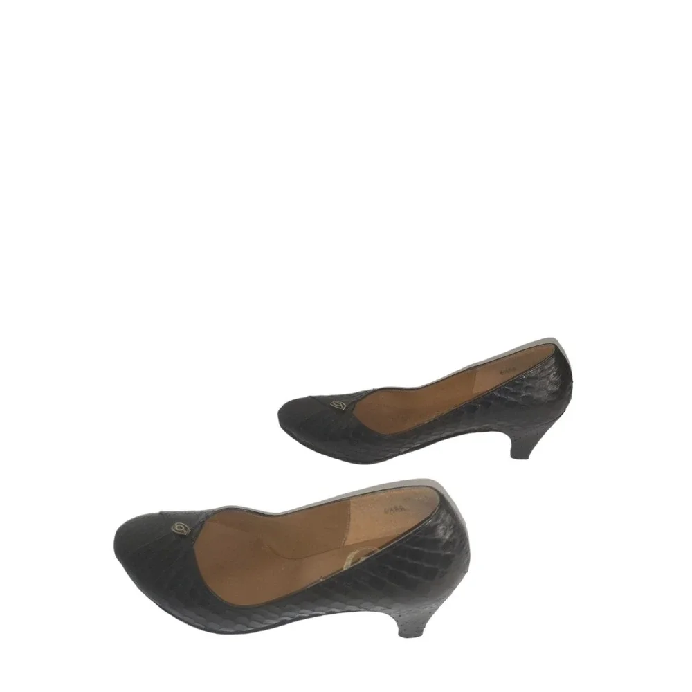 Kelly Acord Womens 6.5‎ AA Kitten Heels Lizard Leather Made In USA Brown Pumps
