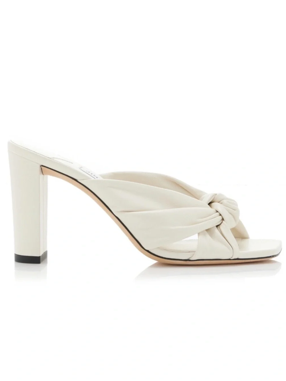 JIMMY CHOO Avenue 85mm Block Heel Latte Ivory Leather Twist Knot Front Mule 40.5