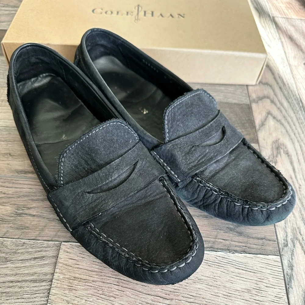 Cole Haan Black Nubuck Leather Air Sadie‎ Driver, driving loafer, size 8