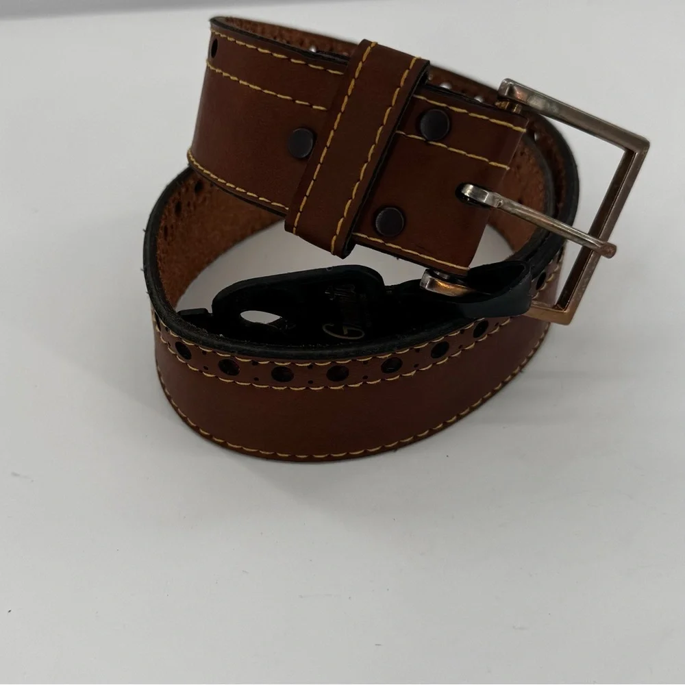 Vintage Grants Young Mens Classic Brown Leather Buckle Belt Size 30  New‎