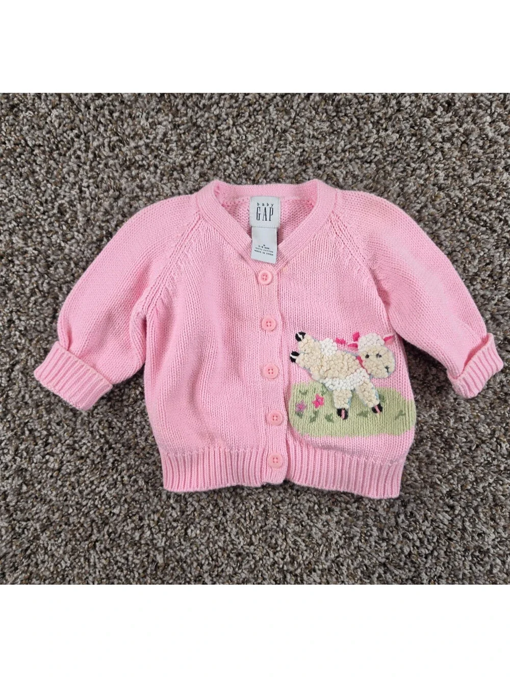 Baby Gap 3-6M Pink knit cardigan w/embroidered sheep graphic