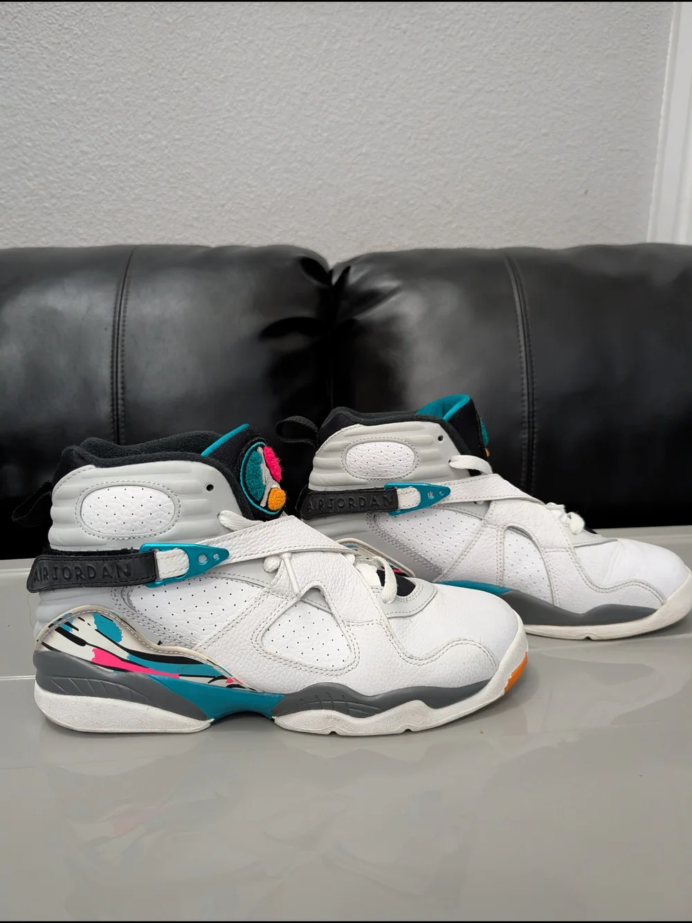 Nike Air Jordan 8 Retro GS South Beach Sneakers White Teal 7Y / Women’s 8.5