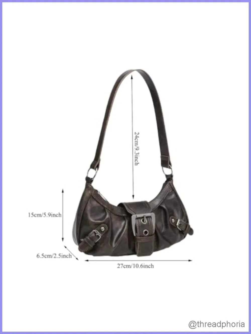Y2K Faux Leather Hobo Shoulder Bag with Buckle Details Trendy Punk Purse