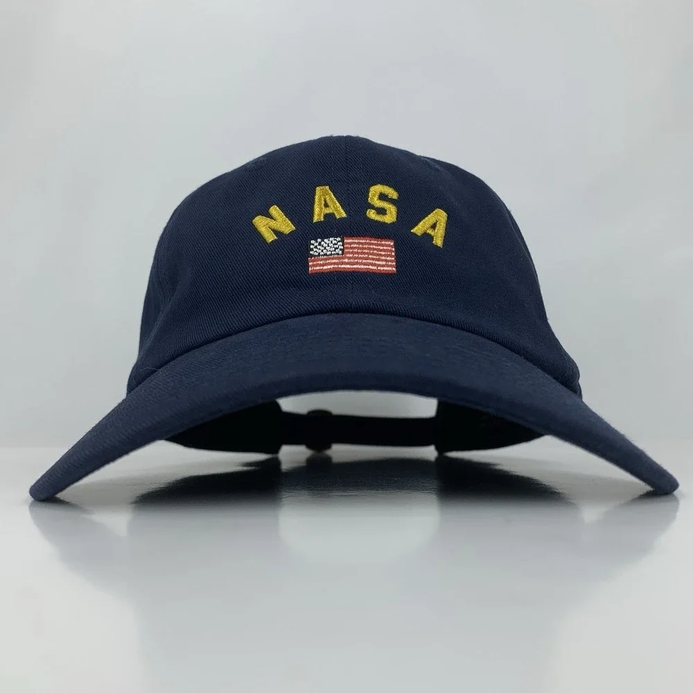 NASA USA Flag Hat Buzz Aldrin Blue Adjustable Strap OSFM Souvenir Baseball Cap
