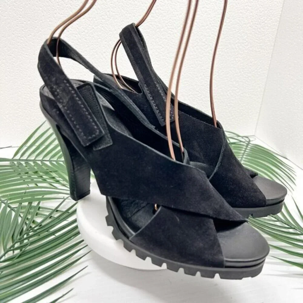 Pedro Garcia Yuval Black Leather Open Toe Slingback High Heel Sandals Size 39.5