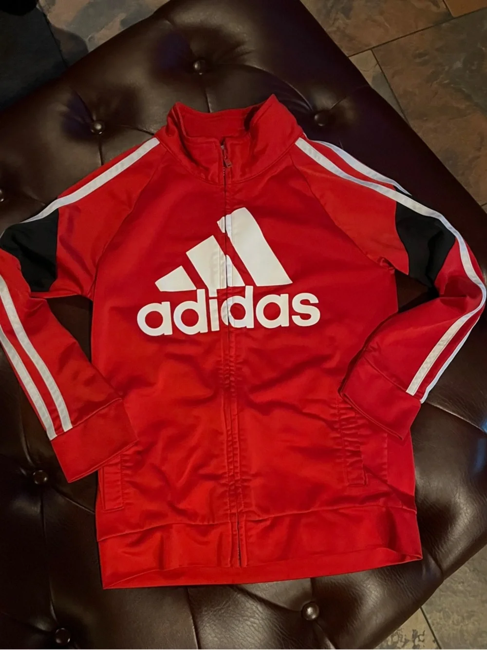 adidas Red Kids Full-Zip Logo Track Jacket with White Accents