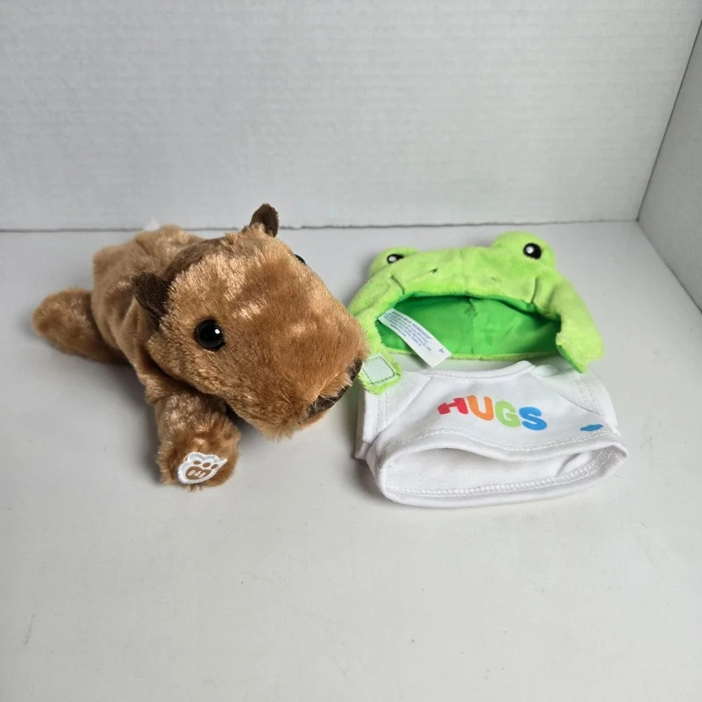 Build A Bear Walmart Capybara Plush Stuffed Animal Mini Bean With Frog Hat Shirt