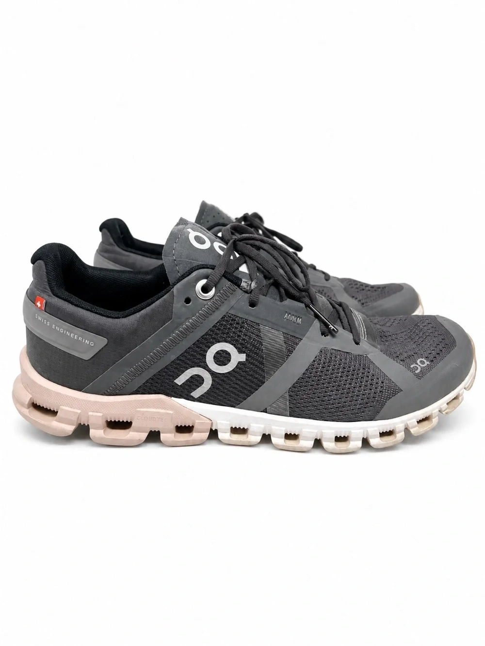 On Running Cloudflow shoes in Rock Grey Rose CloudTec cushioning comfy size 6.5M