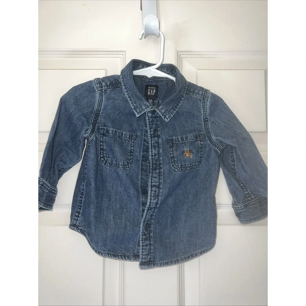 Baby Gap Denim Snap Button Down Shirt Size 12-18 Months