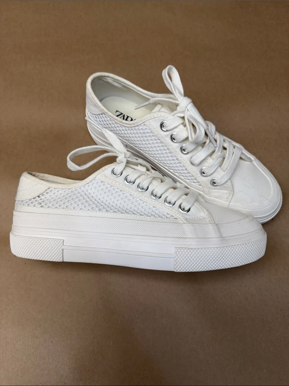 Zara White Platform Lace-Up Sneakers
