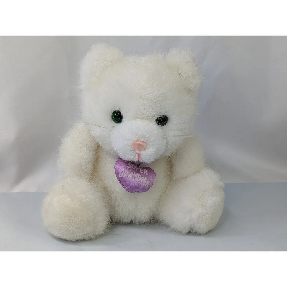 Russ White Cat Plush 6 Inch Super Grandma‎ Heart Stuffed Animal Toy