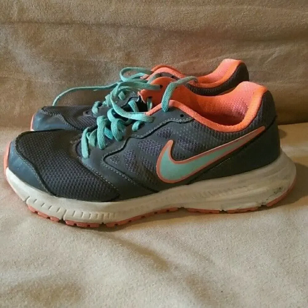 Nike Downshifter 6 Running Shoes Grey & Coral & Light Blue 684765-018 - Size 8