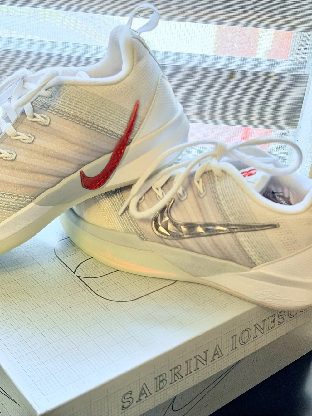 Nike youth White Athletic Sneakers with Red and Silver Swoosh
