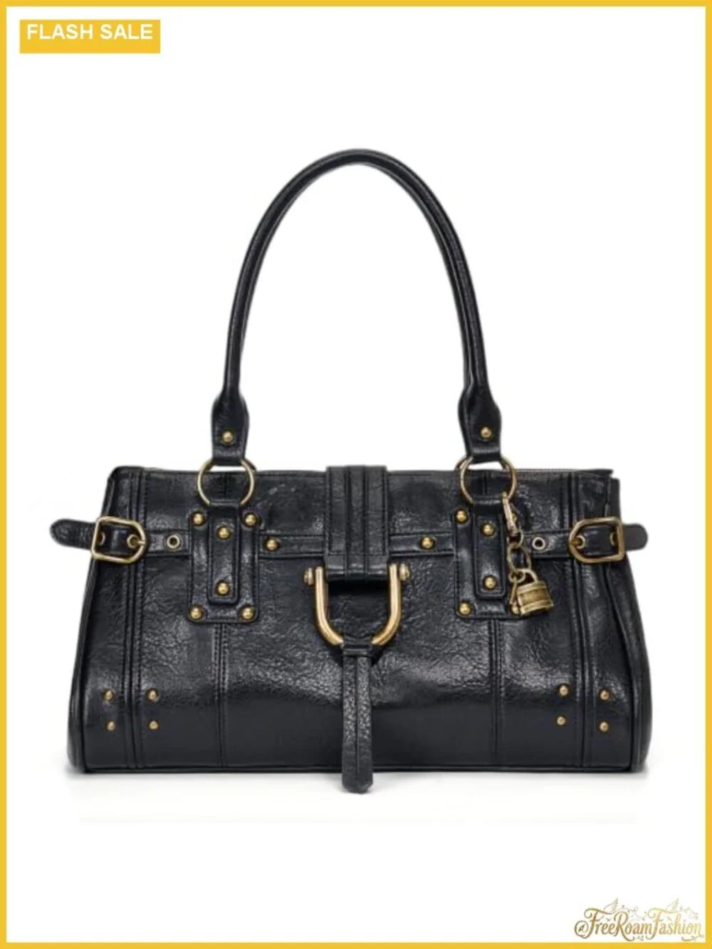Y2K Slouchy Hobo Bag Women's PU Leather Tote with Rivet Hardware Shoulder Bag