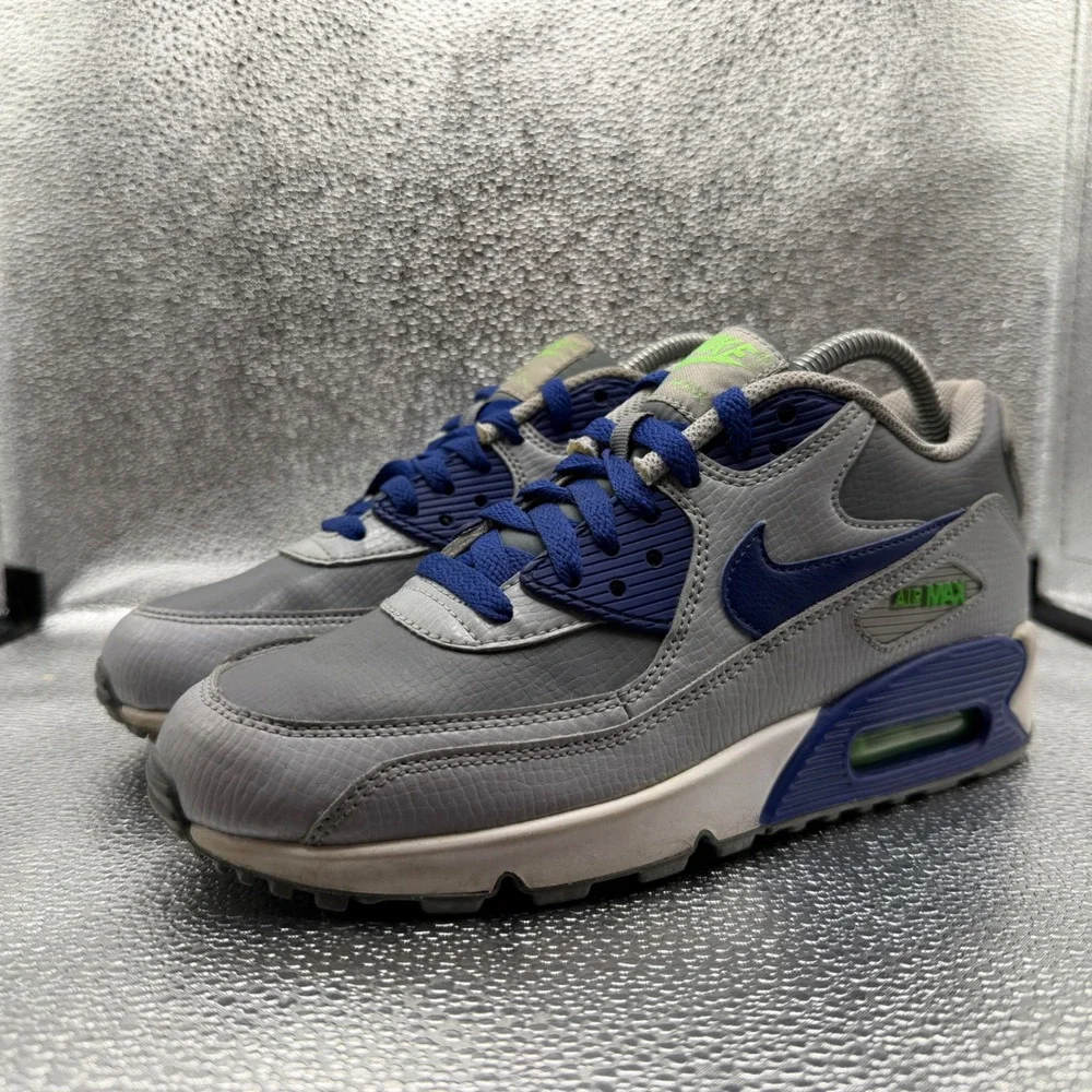 Size 6.5Y Nike Air Max 90 Kids Grey Blue Green Good 724821-005 Sneaker