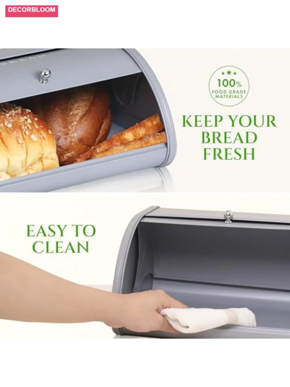 Metal Bread Box for Kitchen Countertop, Roll Top Stainless Steel Storage