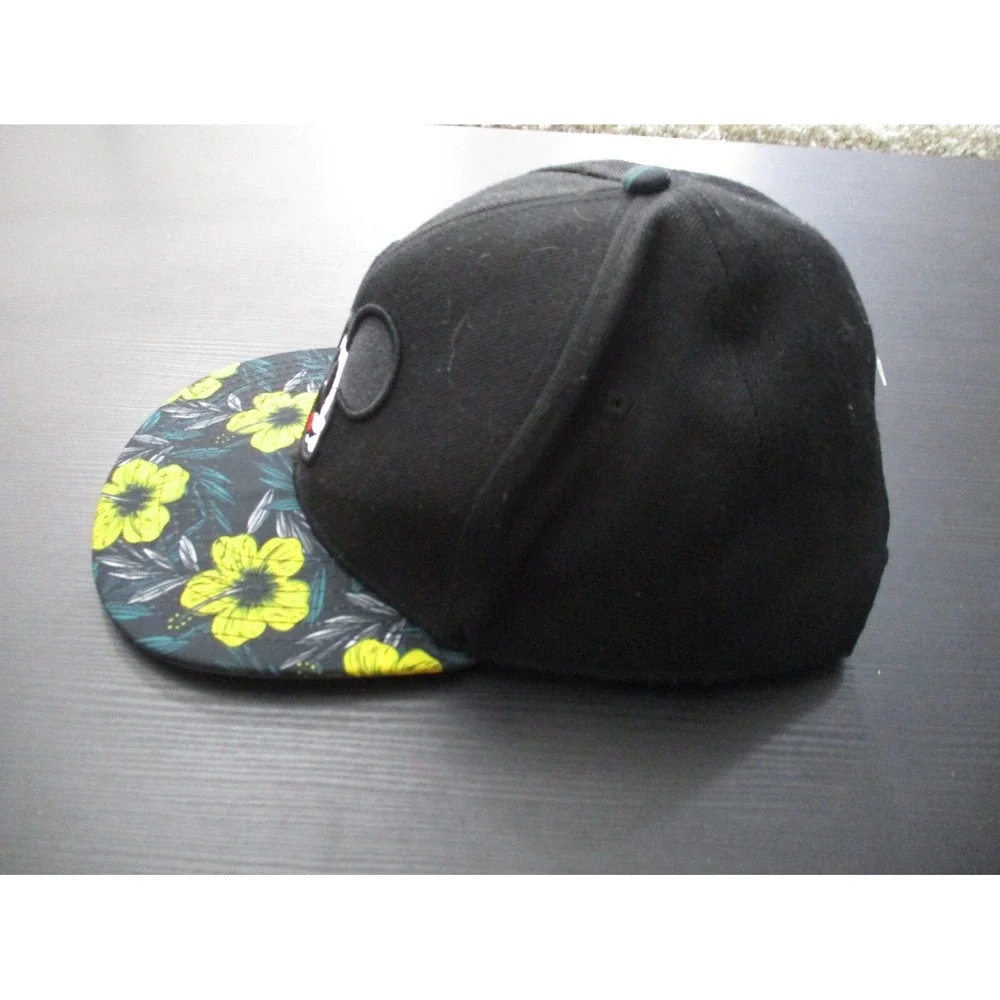 Disney Hat Cap Mens Black Snap Back Floral Hawaiian Mickey Mouse Logo Cartoon A2