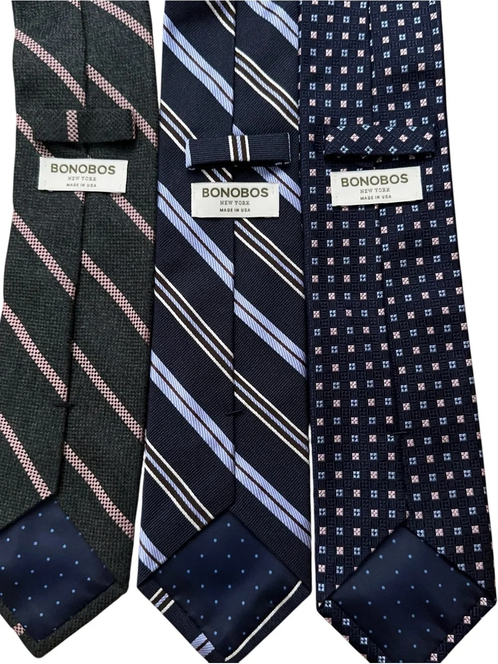 Lot of 3 Bonobos Neck Tie Handmade USA Wool Silk Blue Gray 3