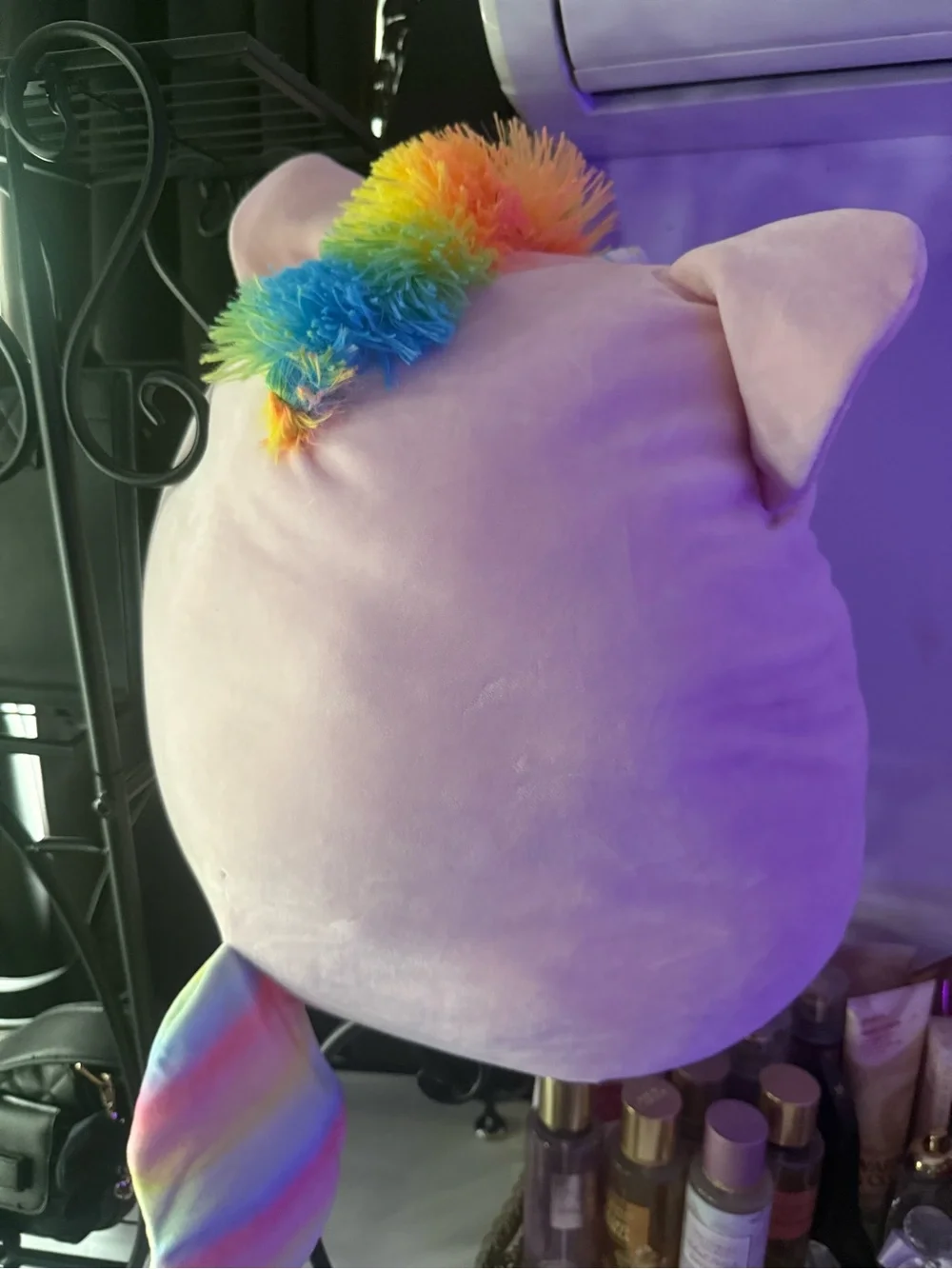 Squishmallows Pink Unicorn Cat Pillow with Rainbow Belly