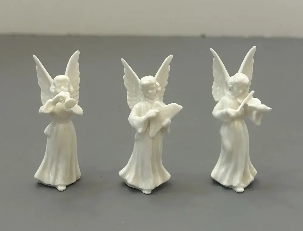 3 Vintage Mini Japan Bone China Christmas Music Playing Angel Figure 2.5” “READ”