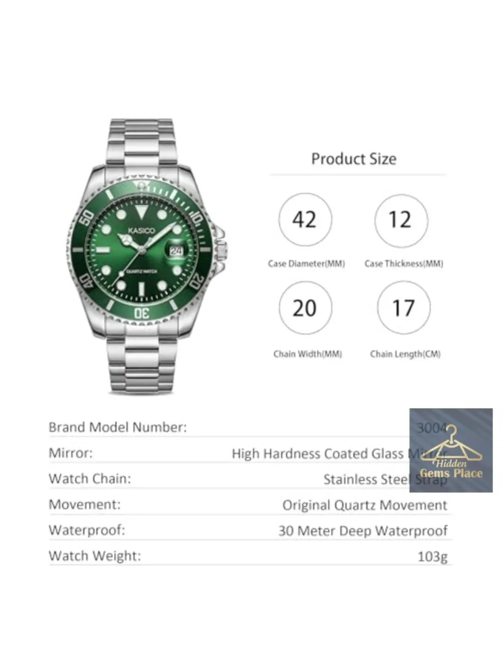 Men's Analog Quartz Watch Stainless Steel Waterproof