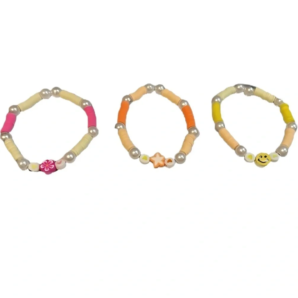 Clay Beaded Bracelets Set of 3 jewelry pearl bright colors floral star