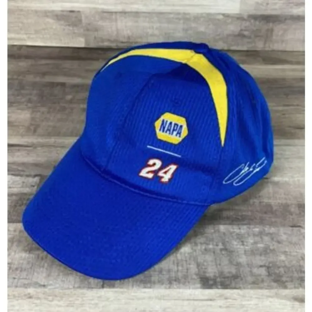 Napa Racing #24 Chase Elliot Hendrick Baseball Hat Blue Yellow Signature
