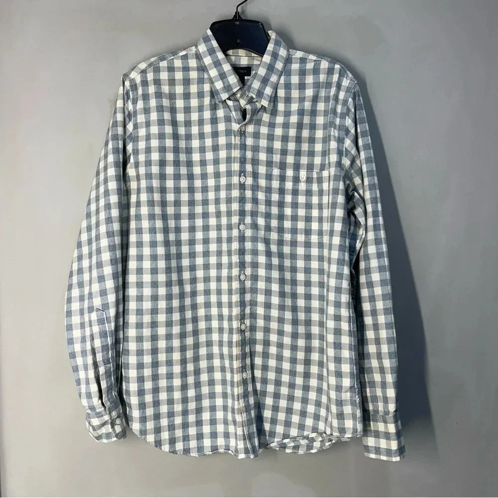 J Crew Slim Fit Casual Button  Down Plaid Shirt Men Size Small, White/Blue