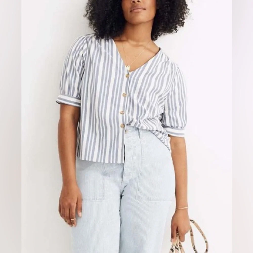 Madewell Blue and White Striped Button Front Blouse
