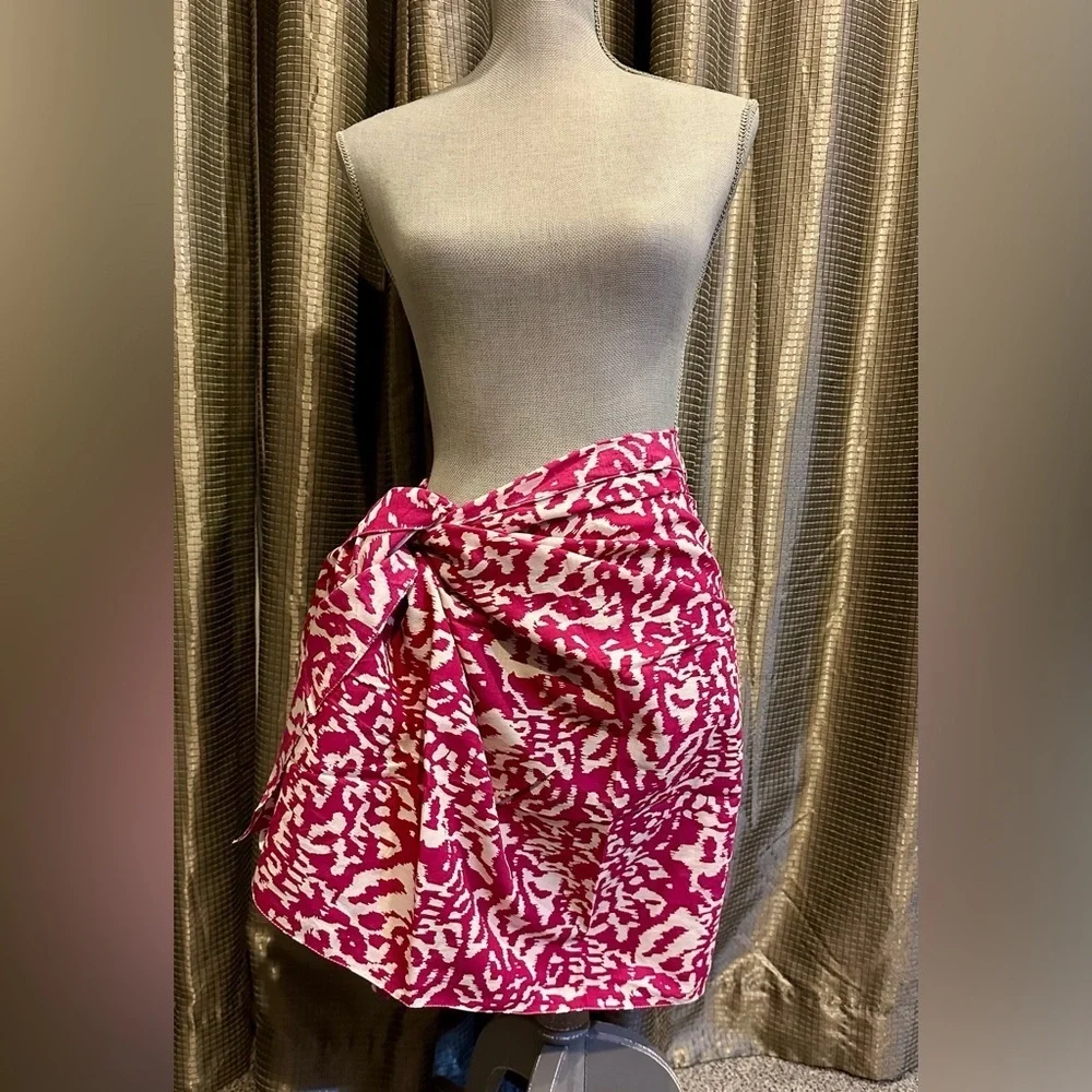 DVF Diane Von Furstenberg Hot Pink White Batik Print Scarf Shawl Sarong R $258