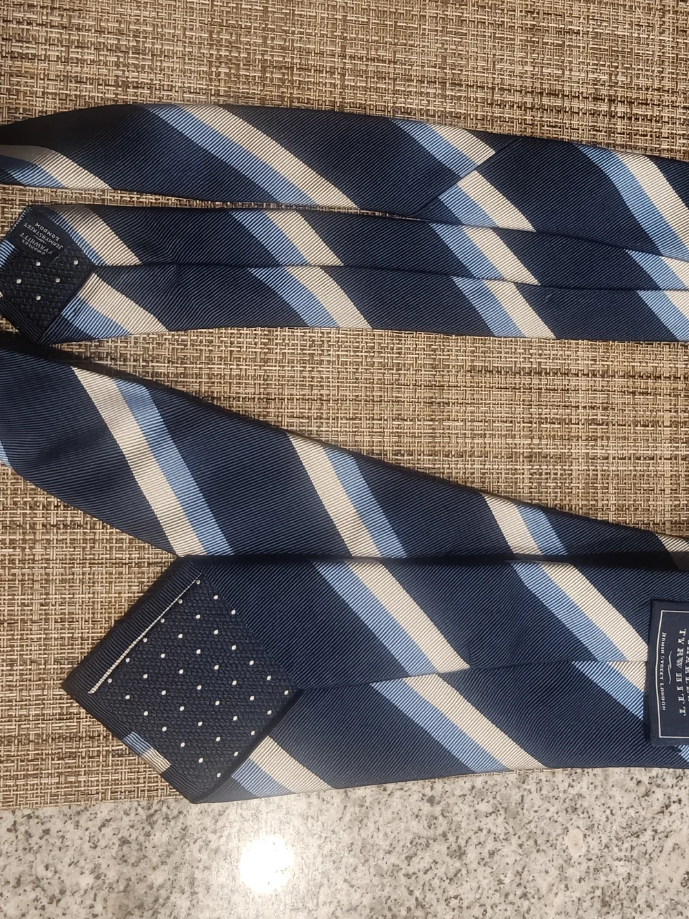 Charles Tyrwhitt Navy Blue Tie with Light Blue and White Diagonal Stripes